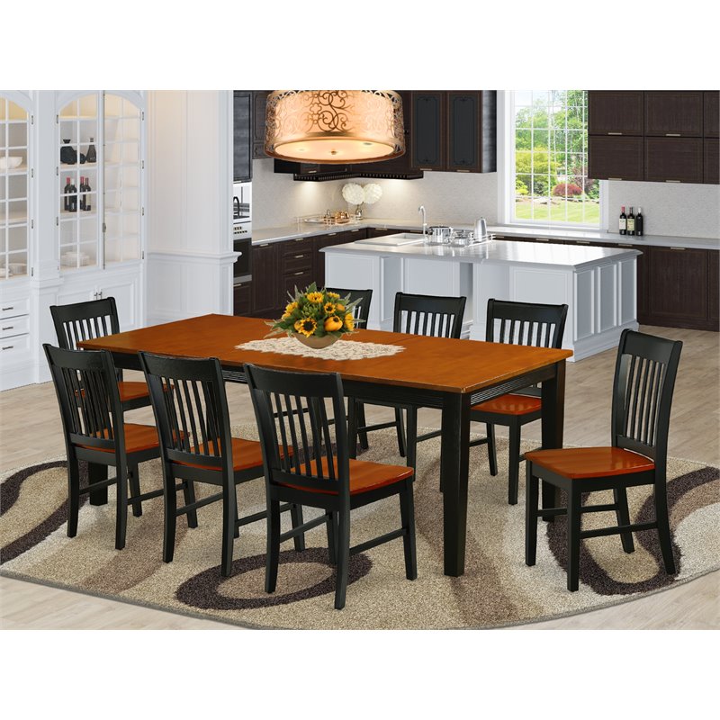 East West Furniture Quincy 9-piece Dining Set with Rectangular Table in Black