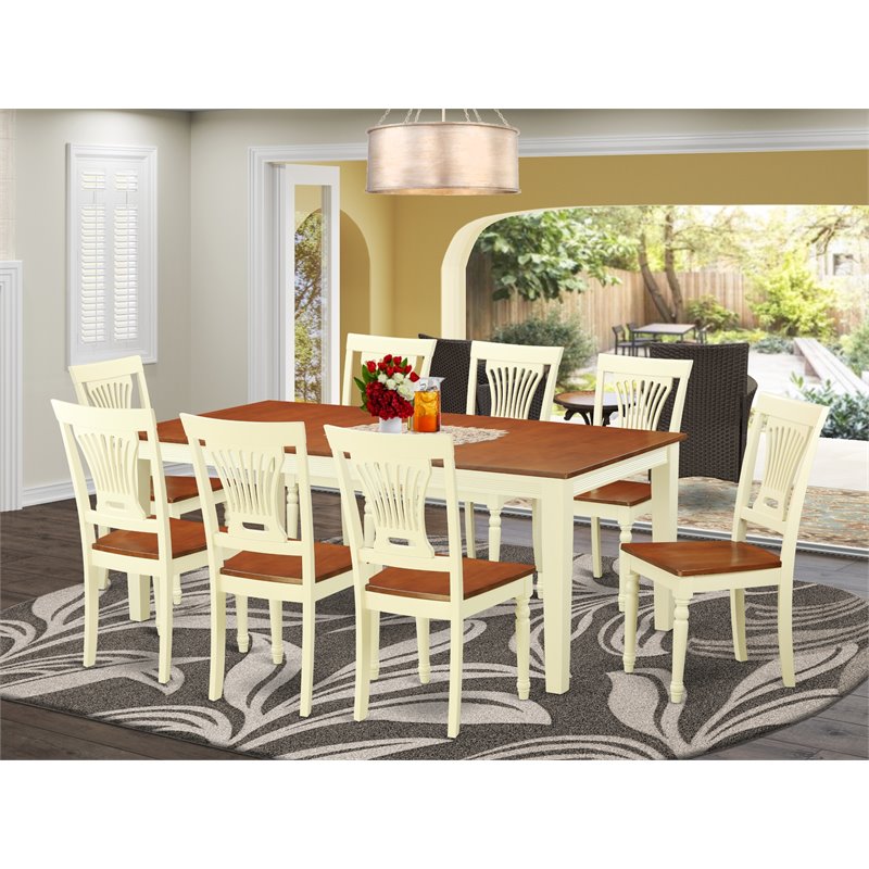 East West Furniture Quincy 9-piece Wood Dining Room Set in Buttermilk/Cherry