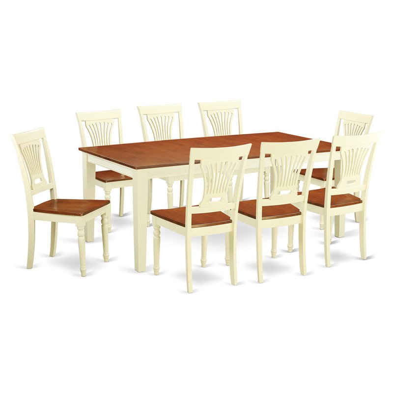 East West Furniture Quincy 9-piece Wood Dining Room Set in Buttermilk/Cherry