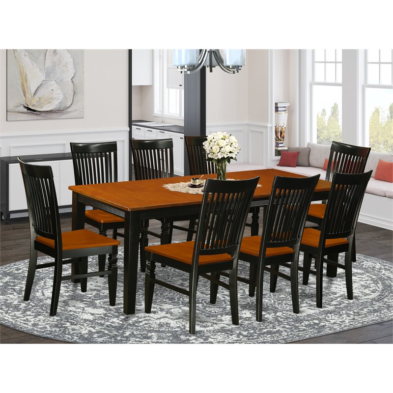 East West Furniture Quincy 9-piece Wood Dinette Set in Black/Cherry