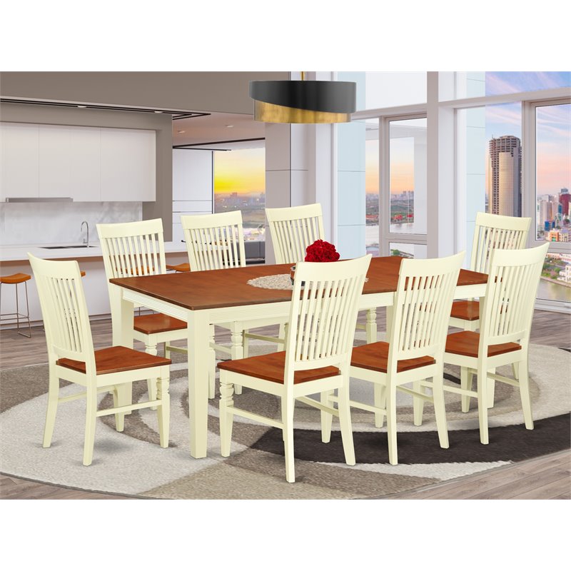 East West Furniture Quincy 9-piece Wood Dinette Table Set in Buttermilk/Cherry