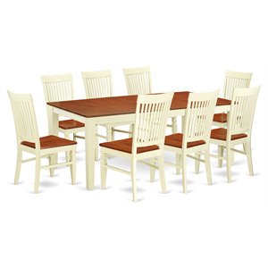 East West Furniture Quincy 9-piece Wood Dinette Table Set in Buttermilk/Cherry