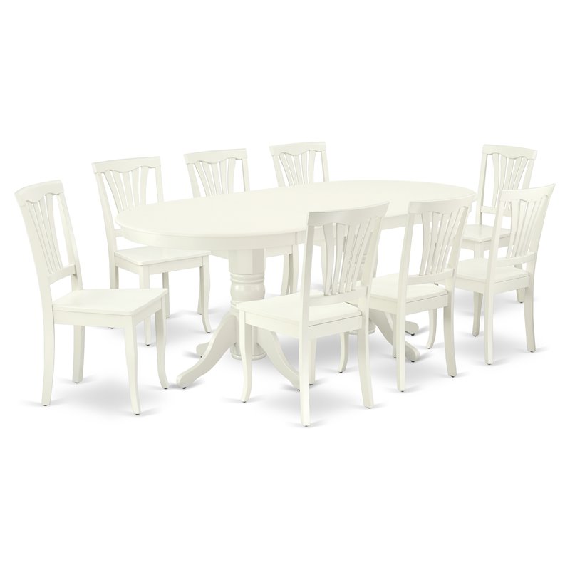East West Furniture Vancouver 9-piece Dining Set with Wood Seat in White