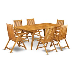 East West Furniture Denison 7-piece Wood Patio Table Set in Natural Oil
