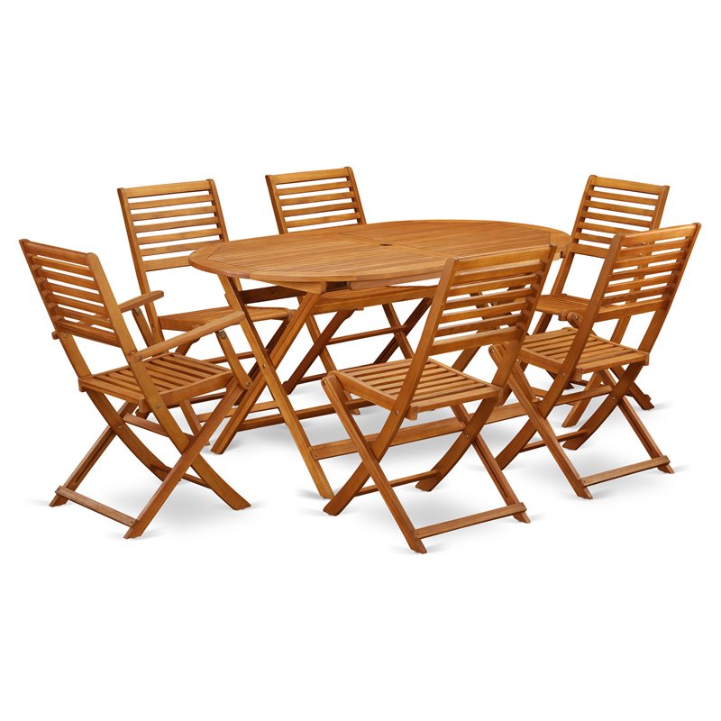 East West Furniture Diboll 7-piece Wood Backyard Set in Natural Oil