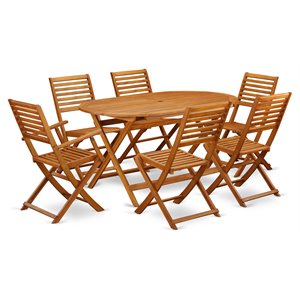 East West Furniture Diboll 7-piece Wood Backyard Set in Natural Oil