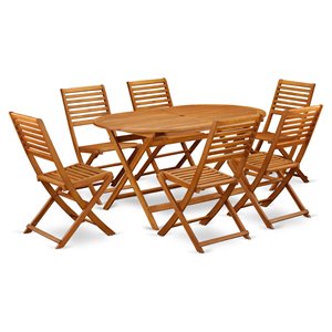 East West Furniture Diboll 7-piece Wood Courtyard Set in Natural Oil