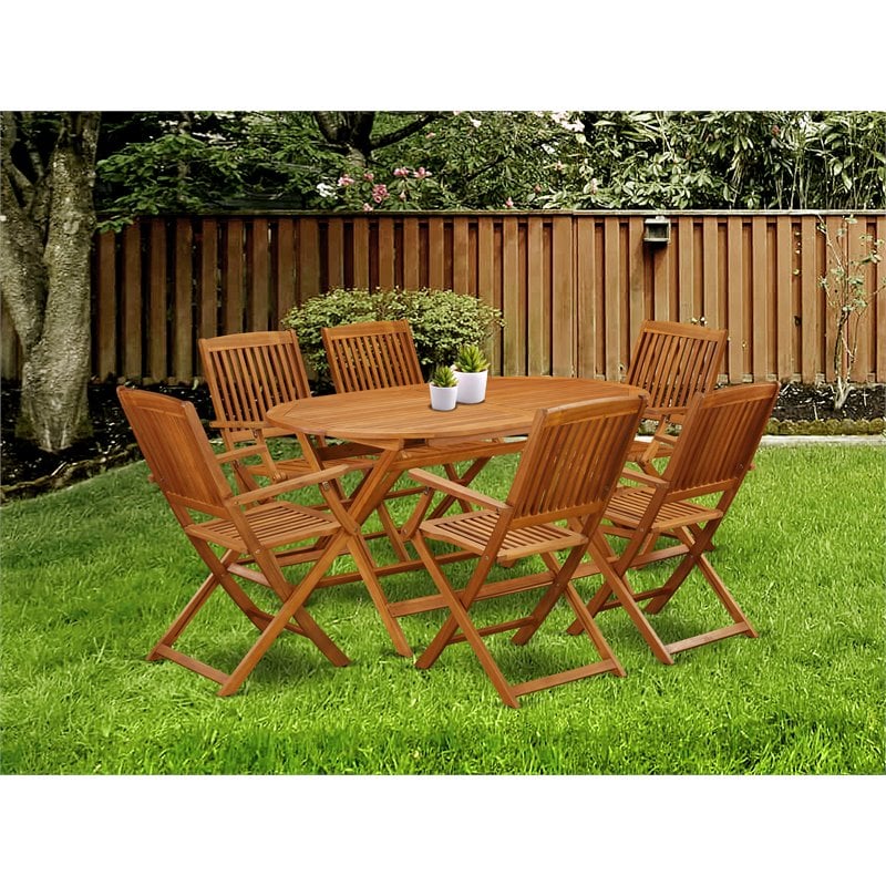 East West Furniture Diboll 7-piece Wood Outdoor Set in Natural Oil