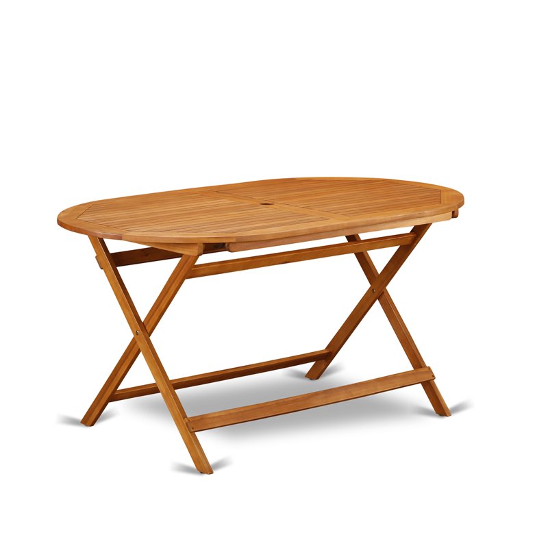 East West Furniture Diboll 7-piece Wood Outdoor Set in Natural Oil