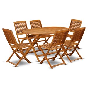East West Furniture Diboll 7-piece Wood Patio Set in Natural Oil