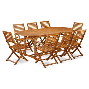 East West Furniture Beasley 9-piece Wood Outside Patio Dining Set in Natural Oil
