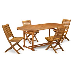 East West Furniture Beasley 5-piece Patio Dining Set w/ Slat Back in Natural Oil