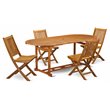 East West Furniture Beasley 5-piece Patio Dining Set w/ Slat Back in Natural Oil