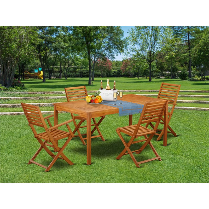 East West Furniture Cameron 5piece Wood Backyard Set in Natural Oil