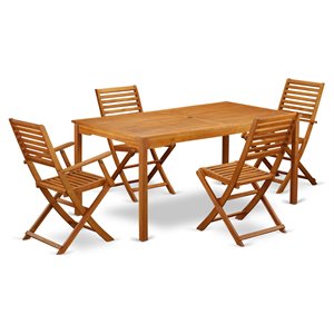 East West Furniture Cameron 5-piece Wood Backyard Set in Natural Oil
