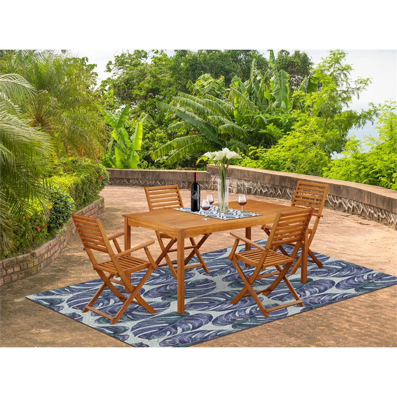 East West Furniture Cameron 5-piece Wood Outside Patio Dining Set in Natural Oil