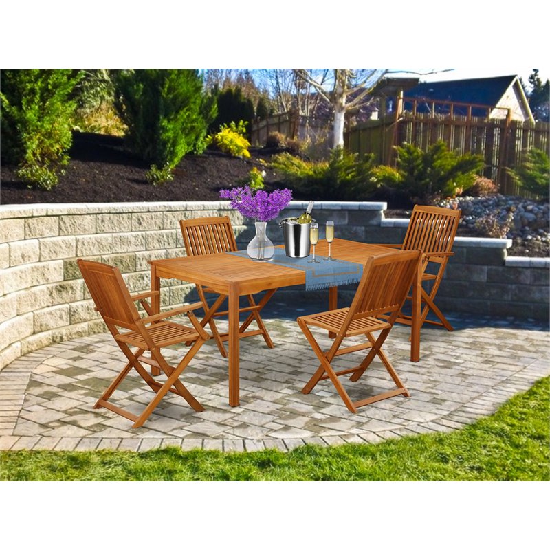 East West Furniture Cameron 5-piece Wood Outdoor Dining Set in Natural Oil