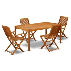 East West Furniture Cameron 5-piece Wood Outdoor Dining Set in Natural Oil