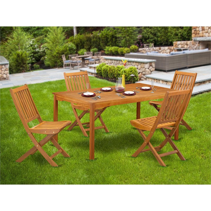 East West Furniture Cameron 5-piece Wood Patio Dining Set in Natural Oil
