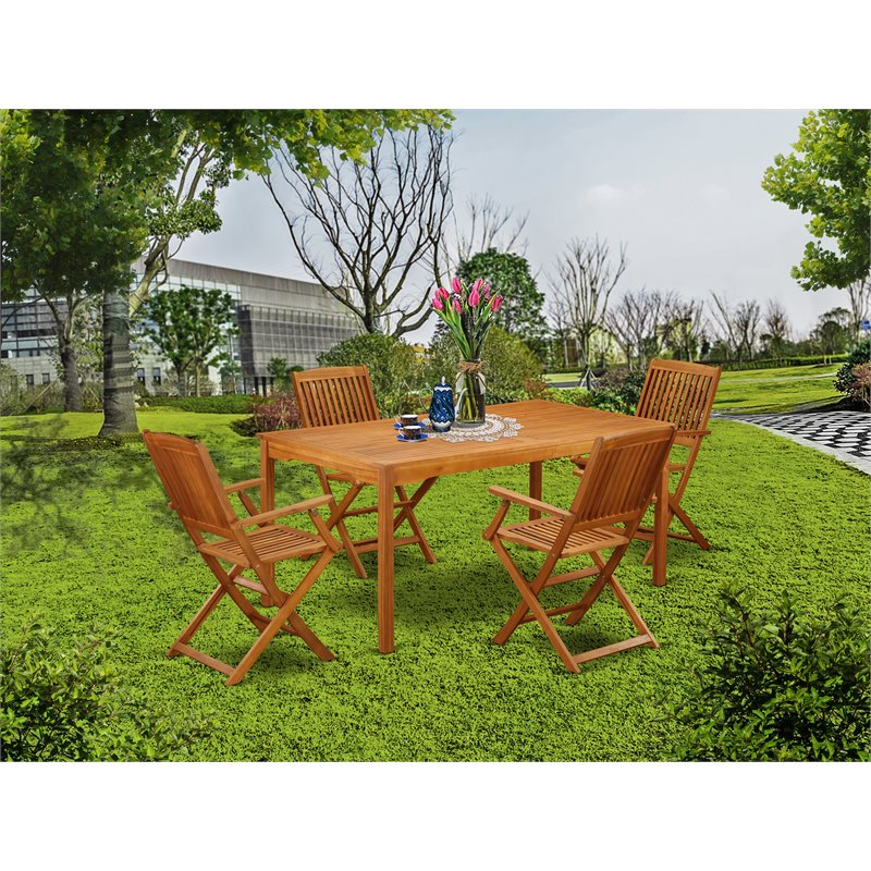 East West Furniture Cameron 5-piece Wood Courtyard Set in Natural Oil