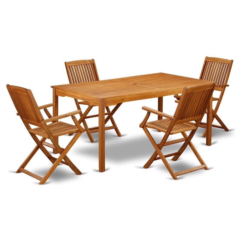 East West Furniture Cameron 5-piece Wood Courtyard Set in Natural Oil