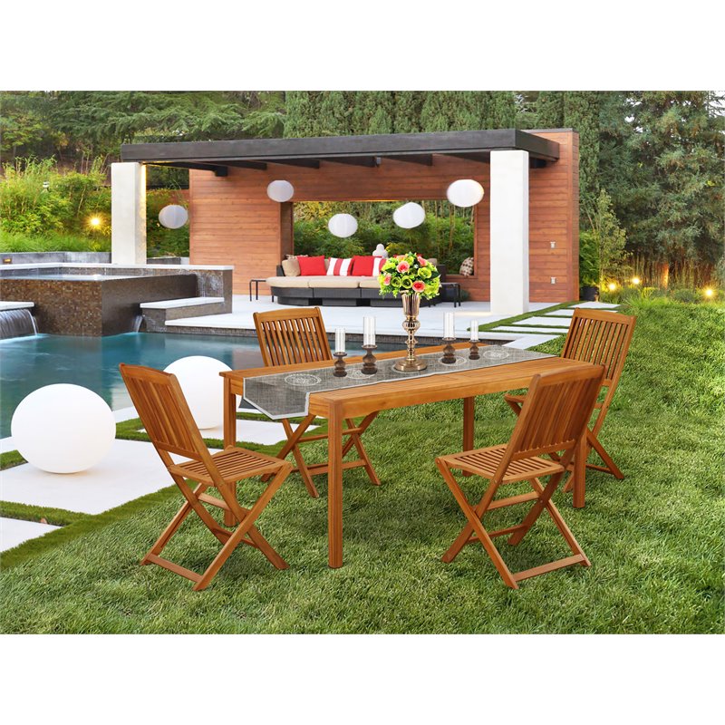 East West Furniture Cameron 5-piece Wood Outdoor Furniture Set in Natural Oil