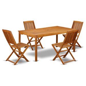East West Furniture Cameron 5-piece Wood Outdoor Furniture Set in Natural Oil