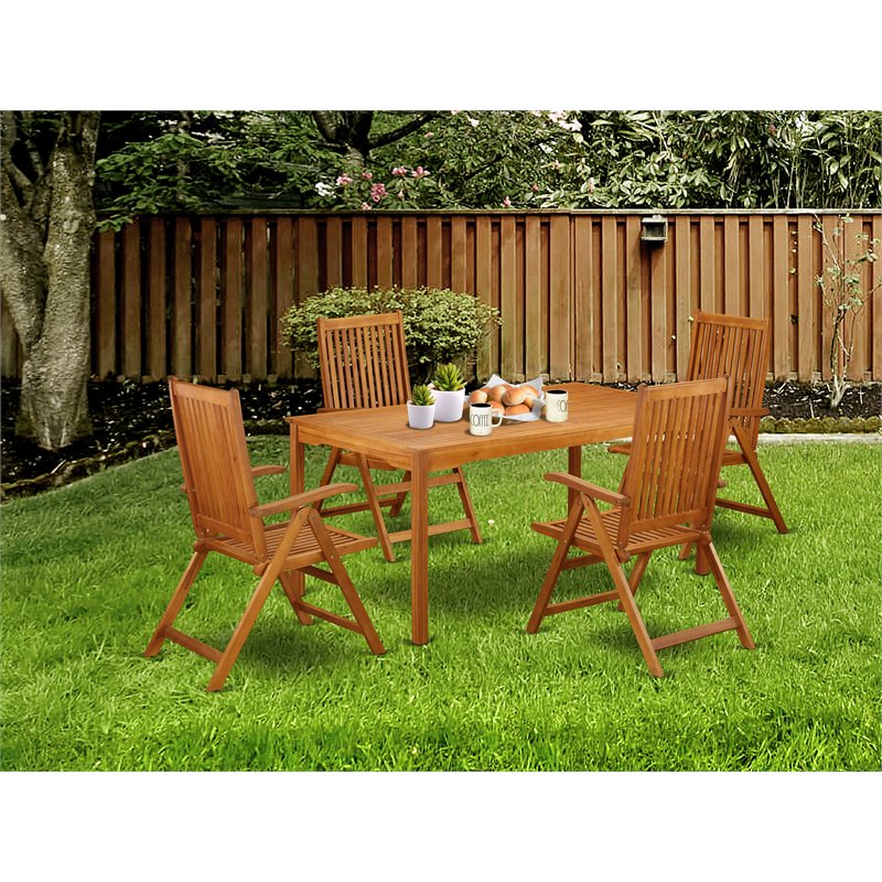 East West Furniture Cameron 5-piece Wood Outdoor Set in Natural Oil