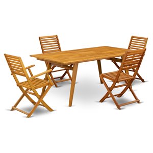East West Furniture Denison 5-piece Wood Outdoor Dining Set in Natural Oil
