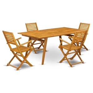 East West Furniture Denison 5-piece Wood Patio Set in Natural Oil