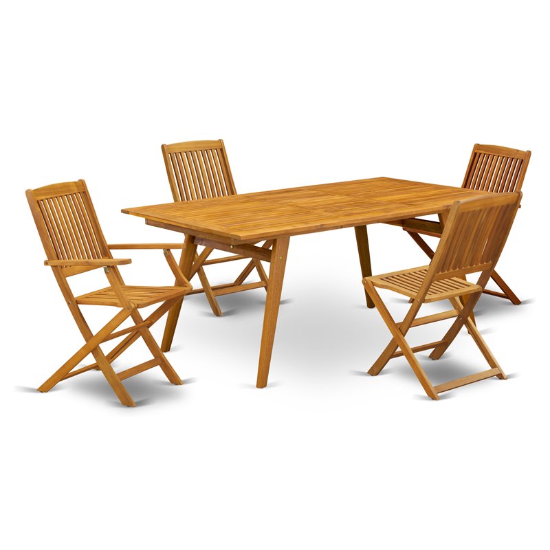 East West Furniture Denison 5-piece Patio Dining Set w/ Slat Back in Natural Oil