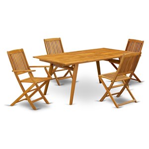 East West Furniture Denison 5-piece Patio Dining Set w/ Slat Back in Natural Oil