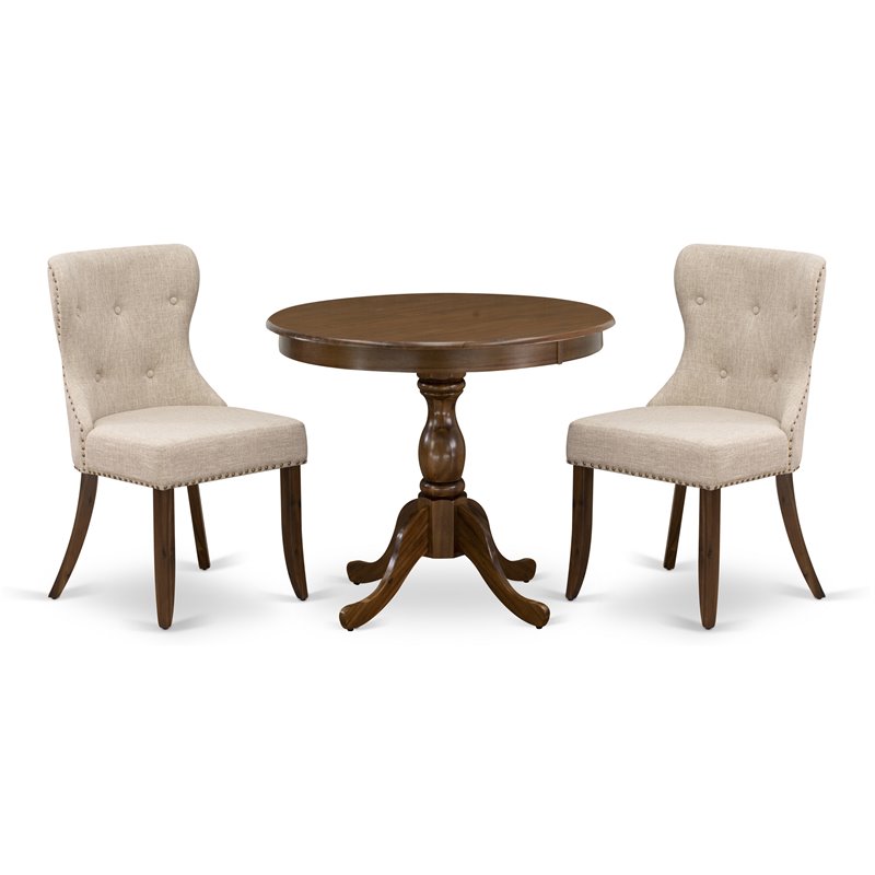 East West Furniture Antique 3-piece Wood Dining Set in Walnut/Light Tan