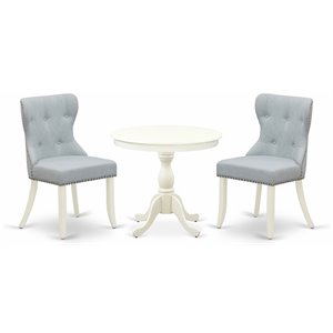 East West Furniture Antique 3-piece Wood Dining Set in Linen White/Baby Blue