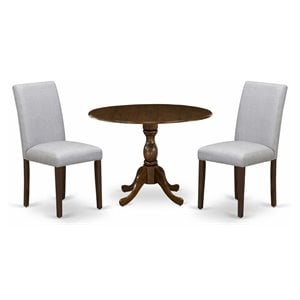 East West Furniture Dublin 3-piece Wood Dining Set in Walnut/Gray