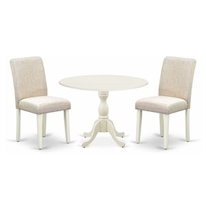 East West Furniture Dublin 3-piece Wood Dining Set in Linen White/Light Beige