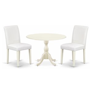 East West Furniture Dublin 3-piece Wood Dining Set with High Back in Linen White