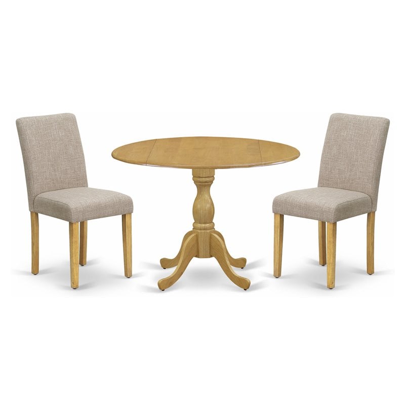 East West Furniture Dublin 3-piece Wood Dining Set in Oak/Light Tan