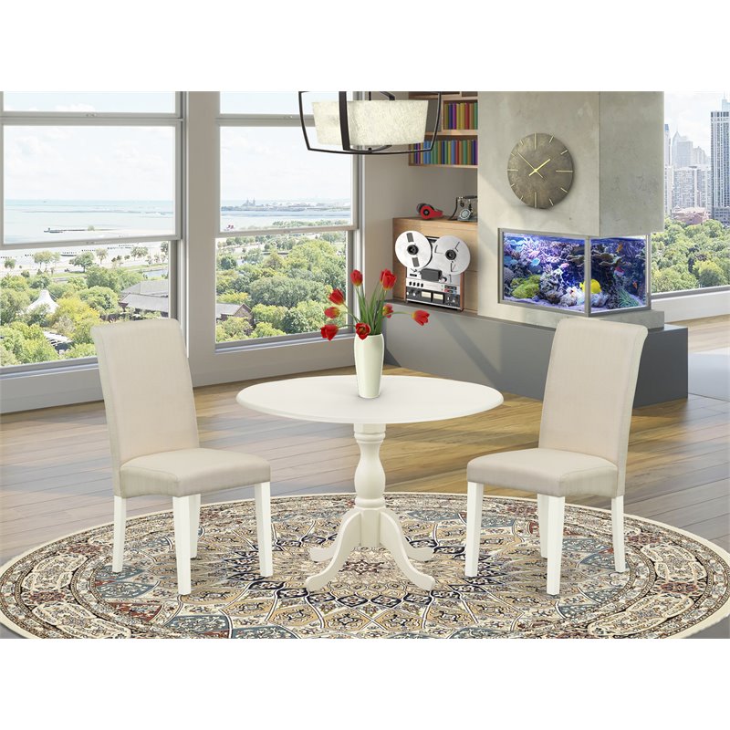 East West Furniture Dublin 3-piece Wood Dining Set in Linen White/Cream
