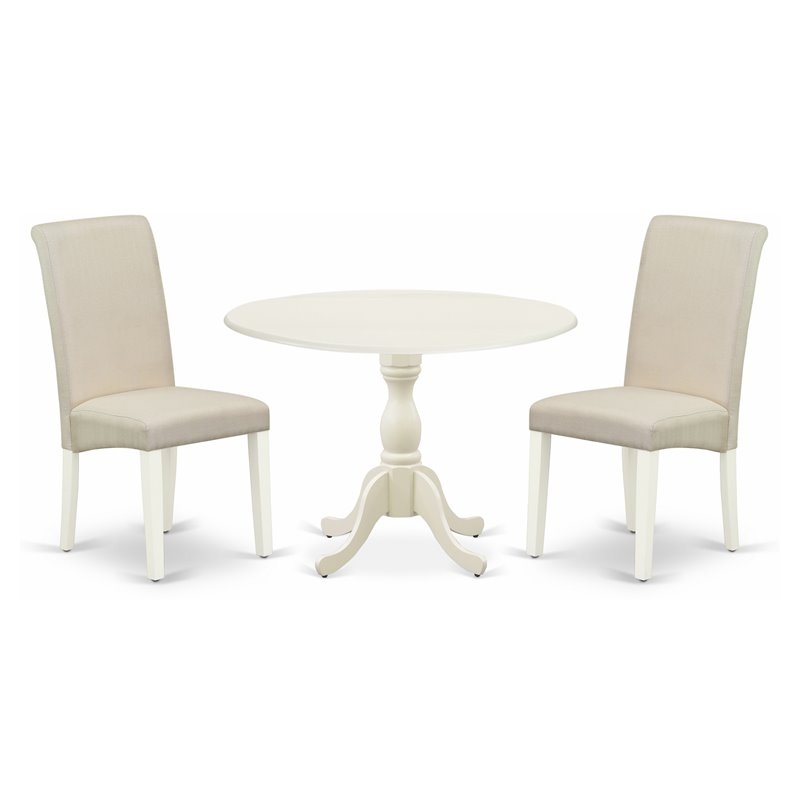 East West Furniture Dublin 3-piece Wood Dining Set in Linen White/Cream
