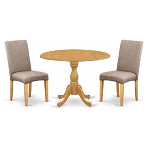 East West Furniture Dublin 3-piece Wood Dining Set in Oak/Dark Khaki