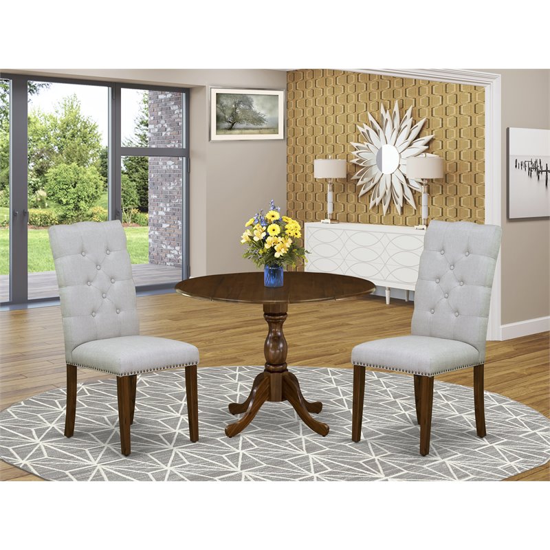 East West Furniture Dublin 3-piece Wood Dining Set in Walnut