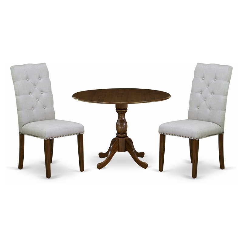 East West Furniture Dublin 3-piece Wood Dining Set in Walnut