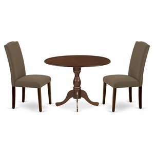 East West Furniture Dublin 3-piece Wood Dining Set in Mahogany/Dark Coffee