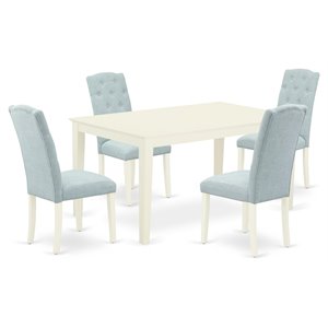 East West Furniture Capri 5-piece Wood Dining Set in Linen White/Baby Blue