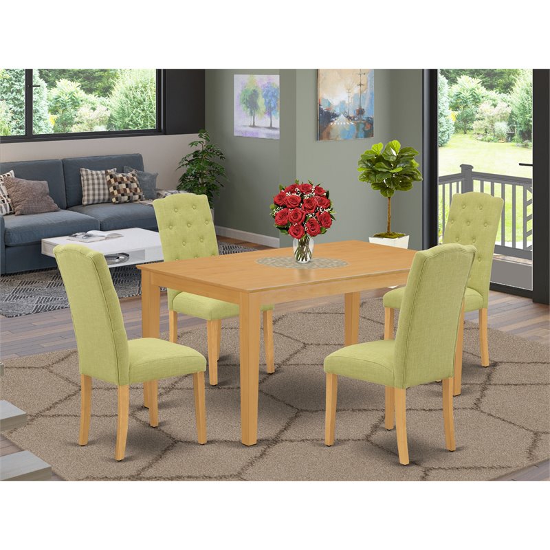 East West Furniture Capri 5-piece Wood Dining Set in Oak/Lime Green