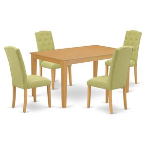 East West Furniture Capri 5-piece Wood Dining Set in Oak/Lime Green