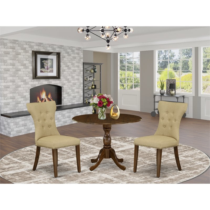 East West Furniture Dublin 3-piece Wood Dining Set in Walnut/Brown