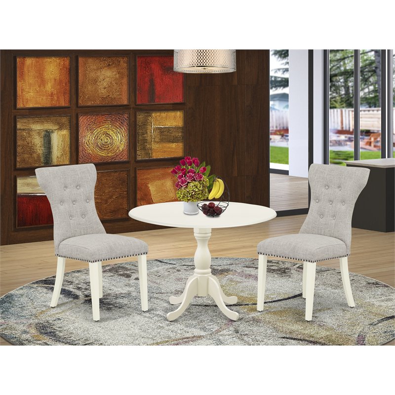 East West Furniture Dublin 3-piece Wood Dining Set in Linen White/Doeskin