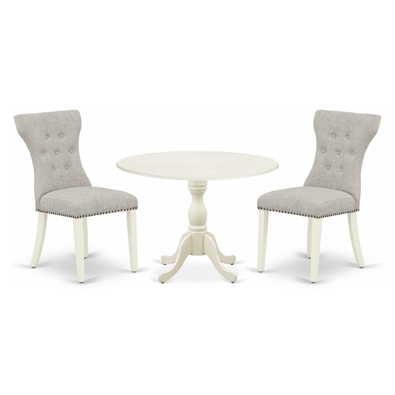 East West Furniture Dublin 3-piece Wood Dining Set in Linen White/Doeskin